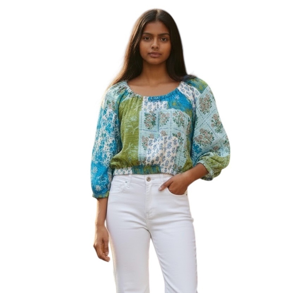 FabNu Patchwork‎ Print Cotton Gauze Boho Top